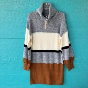 HEM & THREAD COLORBLOCK STRIPE BALLOON SLEEVE SWEATER DRESS SIZE LARGE NWT